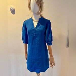 Lillly Pulitzer Blue V-Neck Puff Sleeve linen dress